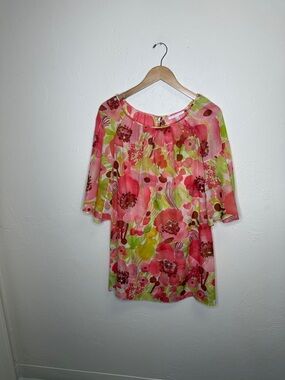 Rebecca Taylor Pink & Green Floral Flutter-Sleeve Blouse
